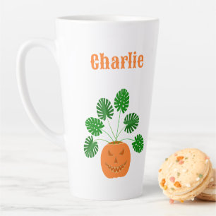 Caneca De Café Latte Fábrica de Monstera do Halloween em Nome Personali