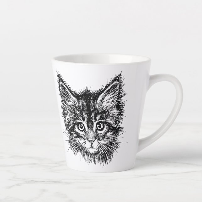 Caneca De Café Latte Face de Kitten Preta e Branca (Direita)