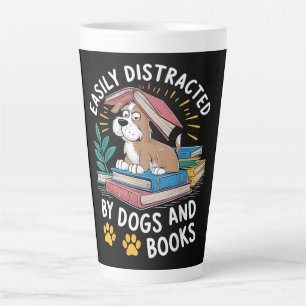 Caneca De Café Latte Facilmente Distraído por Cães e Livros Pets Divert