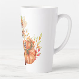 Caneca De Café Latte Fada de Floresta de Aquarela e Buquê de Abóbora de