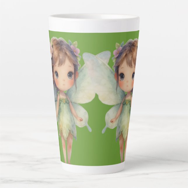 Caneca De Café Latte Fada Encantada da Floresta: Sprite verde pastel (Frente)