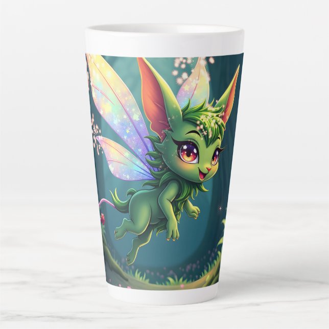 Caneca De Café Latte Fada Encantada – Sprite da Floresta Mágica (Frente)