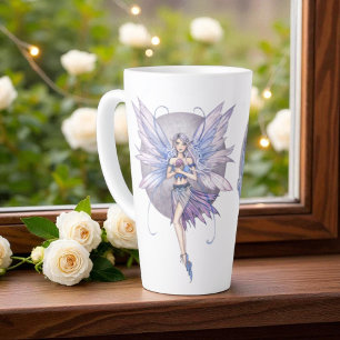 Caneca De Café Latte Fadas da Lua Azul e Roxo Periwinkle