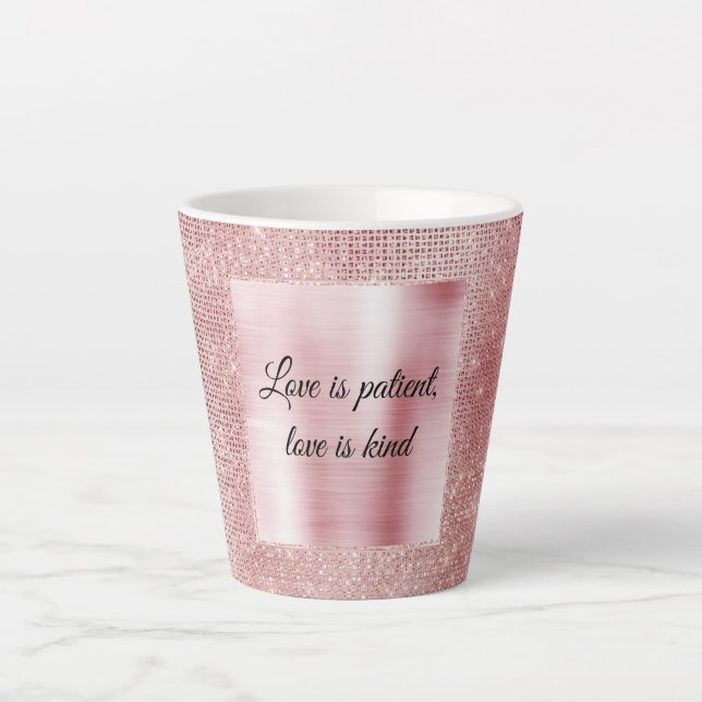Caneca De Café Latte Faísca Glam Blush Glitz Rosa (Frente)