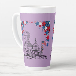 Caneca De Café Latte Faíscas douradas de julho luz roxa