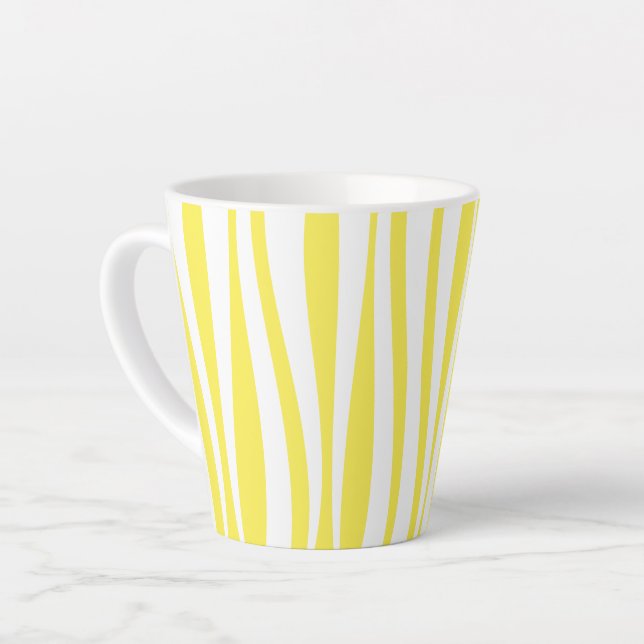 Caneca De Café Latte Faixa de Cabana Amarelo e Branco (Ângulo esquerdo)