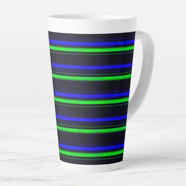 Caneca De Café Latte Faixa Verde Azul Preta (Ângulo direito)