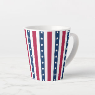 Caneca De Café Latte Faixas Verticais com Estrelas Patrióticas