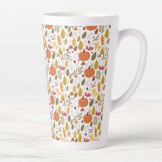 Caneca De Café Latte Fall Pumpkin Pattern (Direita)