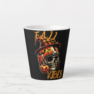 Caneca De Café Latte Fall Vibes - Crânio de futebol - Halloween Mug