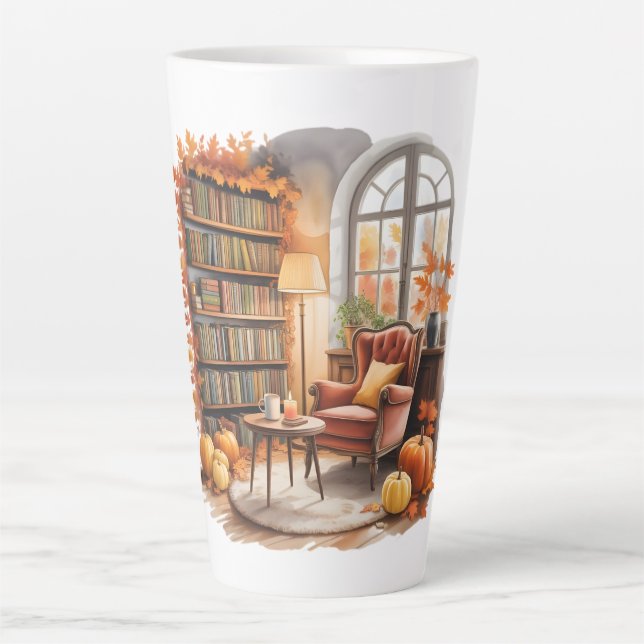 Caneca De Café Latte Fall Window Reading Tasses — Cozy Chair & Books (Frente)