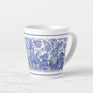 Caneca De Café Latte Família Coelho Cinto Azul Delft Dedham Mug