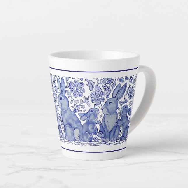 Caneca De Café Latte Família Coelho Cinto Azul Delft Dedham Mug (Ângulo direito)