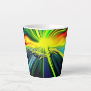 Caneca De Café Latte Família de golfinhos no sol