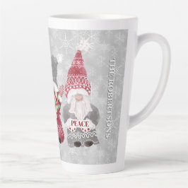 Caneca De Café Latte Família Gnomo Natal Floco de Neve Cinza Vermelha A
