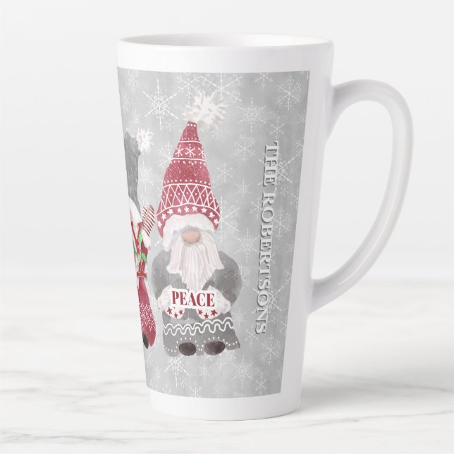 Caneca De Café Latte Família Gnomo Natal Floco de Neve Cinza Vermelha A (Direita)