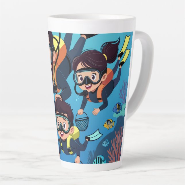 Caneca De Café Latte Family Scuba Diving Fun (Ângulo direito)