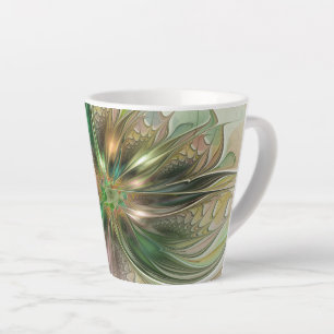 Caneca De Café Latte Fantasia Abstrata Moderna Colorida Flor Fractal