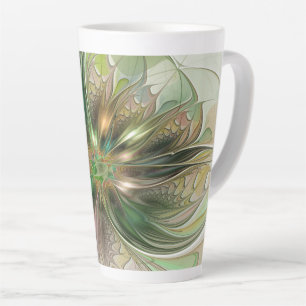 Caneca De Café Latte Fantasia Abstrata Moderna Colorida Floral Fractal