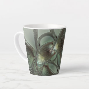 Caneca De Café Latte Fantasia de Arte Fractal da Cinza Olive Sage
