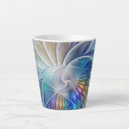 Caneca De Café Latte Fantasia Floral, Abstrato Fractal Colorida