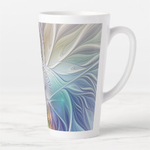 Caneca De Café Latte Fantasia Floral, Flor Abstracta Colorida Fractal