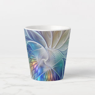 Caneca De Café Latte Fantasia Floral, Flor Abstracta Colorida Fractal