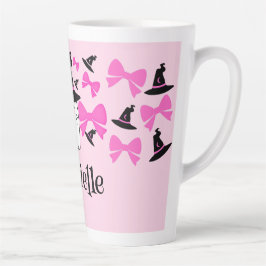 Caneca De Café Latte Fantasma Coquette Rosa com Arcos no Halloween