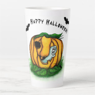 Caneca De Café Latte Fantasma do Halloween, Bat, Ghost e Spider