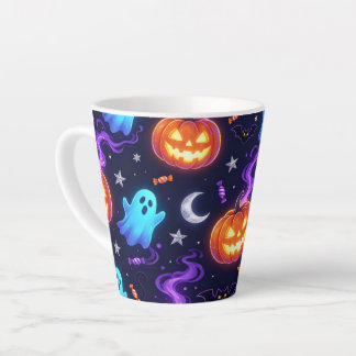 Caneca De Café Latte Fantasma Neon Brilhante de Halloween & Jack O Lant