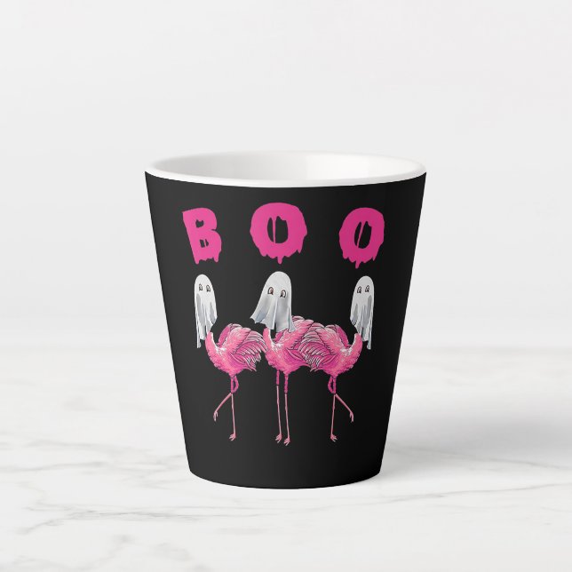 Caneca De Café Latte Fantasmas Engraçado Flamingo Boo Halloween Present (Frente)