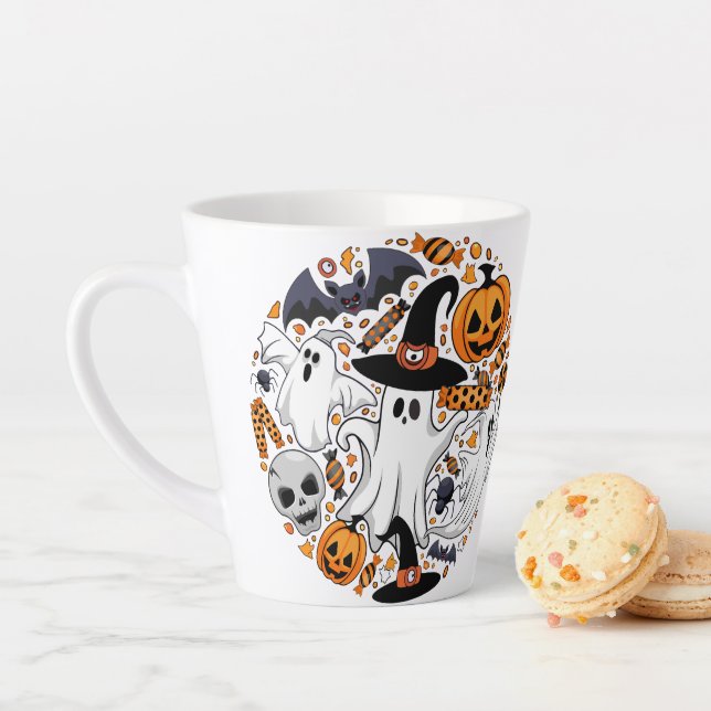 Caneca De Café Latte Fantasmas Spooky e Monstros Cute Assustadores (In Situ)