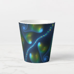 Caneca De Café Latte Fantasy Luzes Abstrato Azul Verde Amarelo Fractal
