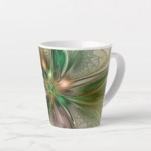 Caneca De Café Latte Fantasy Moderna Abstrato, Flor Fractal Colorida