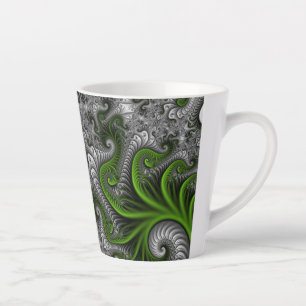 Caneca De Café Latte Fantasy Mundo Verde E Arte Fractal Cinza