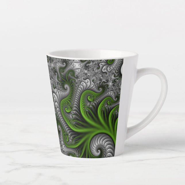 Caneca De Café Latte Fantasy Mundo Verde E Arte Fractal Cinza (Direita)