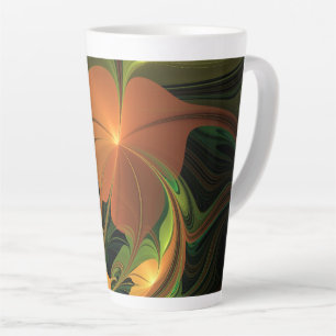 Caneca De Café Latte Fantasy Plant Abstrato Green Rust Brown Fractal