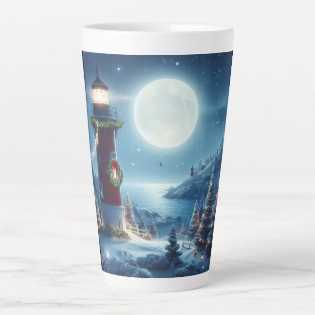 Caneca De Café Latte Farol de Natal náutico (Frente)