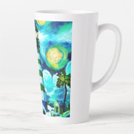 Caneca De Café Latte Farol tropical e Palmeiras Verdes