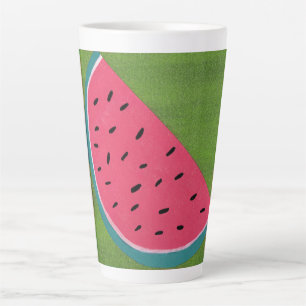 Caneca De Café Latte Fatia Colorida de Melancia no Verde