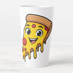 Caneca De Café Latte Fatia de Pizza Feliz e Divertida com Queijo Elásti