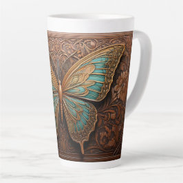 Caneca De Café Latte Faux Embosque Borboleta De Madeira