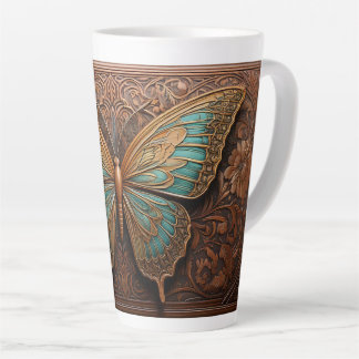 Caneca De Café Latte Faux Embosque Borboleta De Madeira