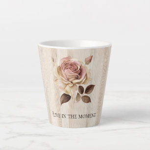 Caneca De Café Latte Faux Rustic Cream Pink Rose Wood
