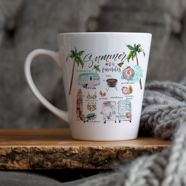 Caneca De Café Latte Favoritos Trendy Summer | Ilustração de Aquarela (Criador carregado)