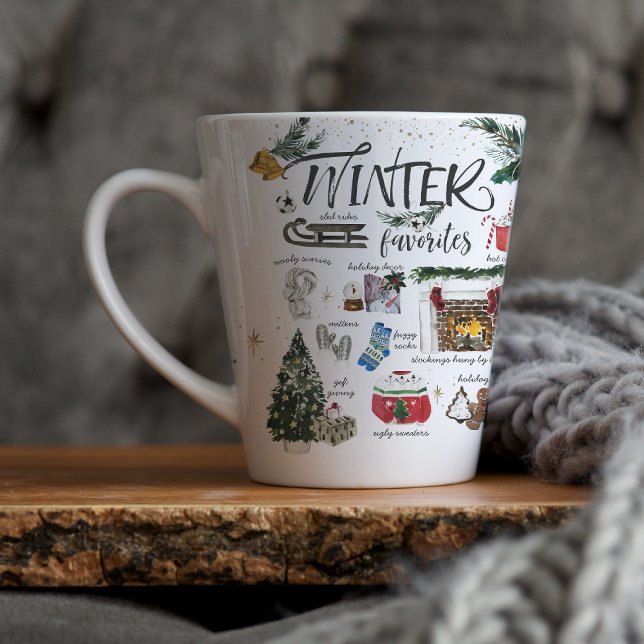 Caneca De Café Latte Favoritos Trendy Winter | Ilustrações de Aquarela (Criador carregado)