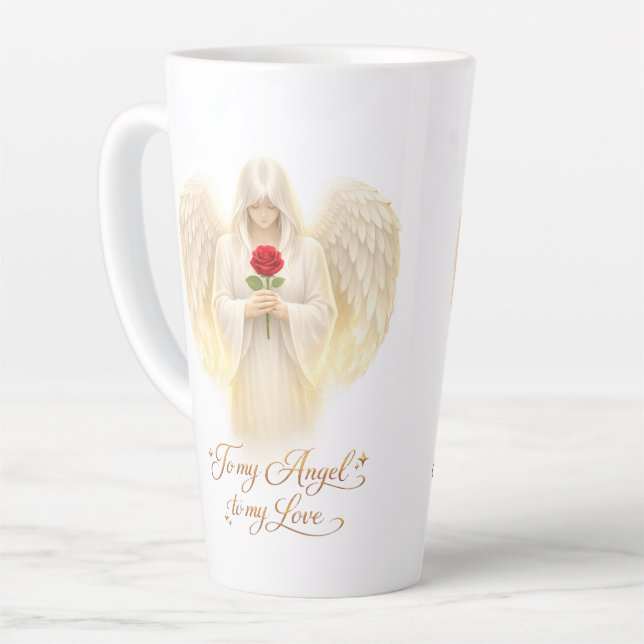 Caneca De Café Latte FéAngélica CoraçãoDePrata (Ângulo esquerdo)