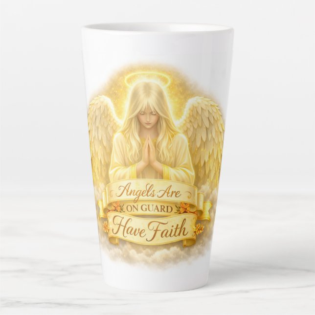 Caneca De Café Latte FéAngélica CoraçãoDourado (Frente)