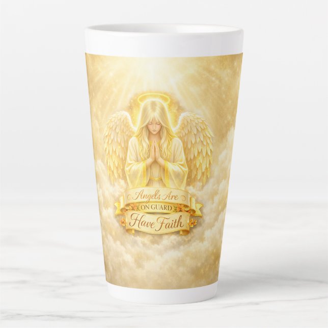 Caneca De Café Latte FéAngélicaCoraçãoDourado (Frente)