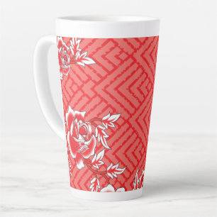Caneca De Café Latte Fechamento de um tecido vermelho e preto com padrã